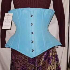NEW BLUE SILK S/24" CORSET DEAD STOCK TIGHT LACING